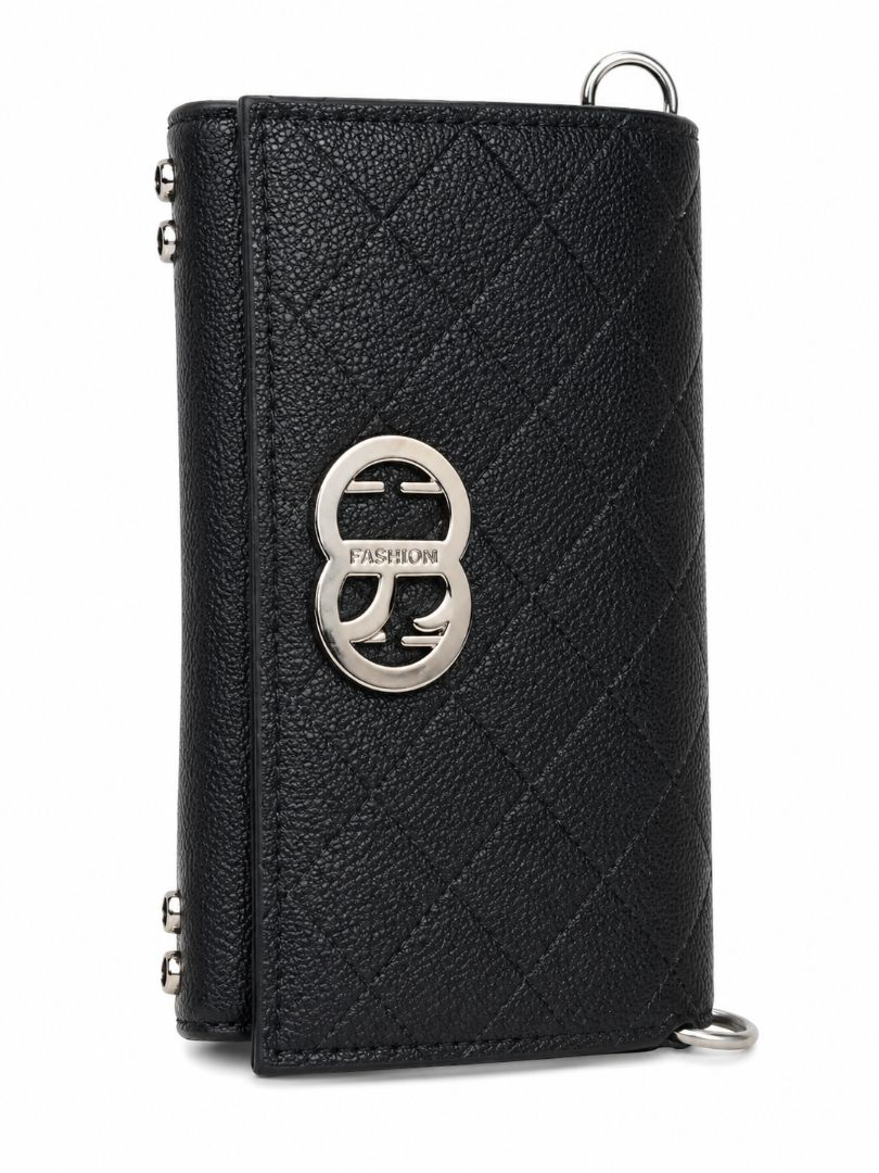 Quilted Faux Leather Crossbody Clutch Noir Black